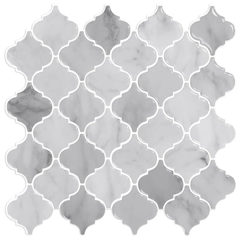 WalDecoo Arabesque Peel and Stick Tile for Kitchen, 12â€ X 12â€ Mix Grey Self-Adhesive Kitchen Backsplash in Marble, 10-Sheet 3D Self-Adhesive Wall Tile Stick on Tiles Backsplash(Thicker Design) - Image 1